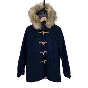 American Eagle Outfitters Duffel Coat‎ Womens Large Navy Blue Wool Flannel Lined